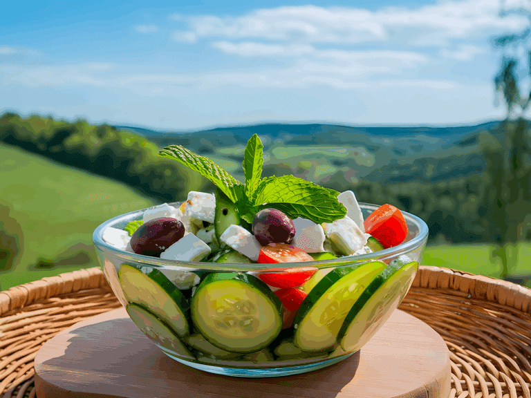 Une salade de concombres tomates feta et olives